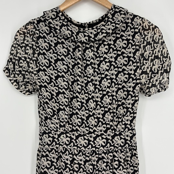 J. Crew Bow Short Sleeve Silk Chiffon Dress Peter Pan Collar Women’s Size 0 - Picture 11 of 12